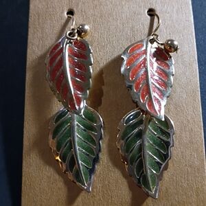 Source Unknown Red and Green Leaf Earrings